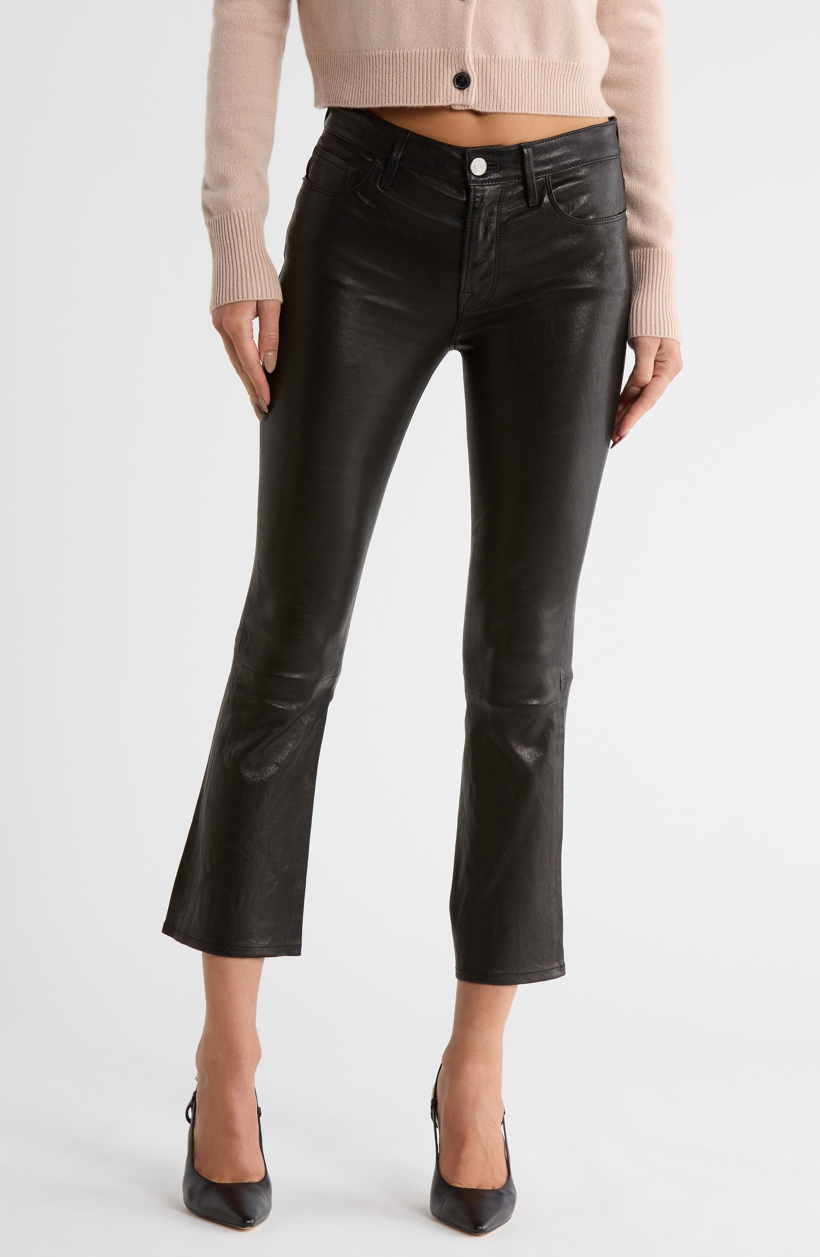 FRAME Le Crop Mini Bootcut Leather Pants