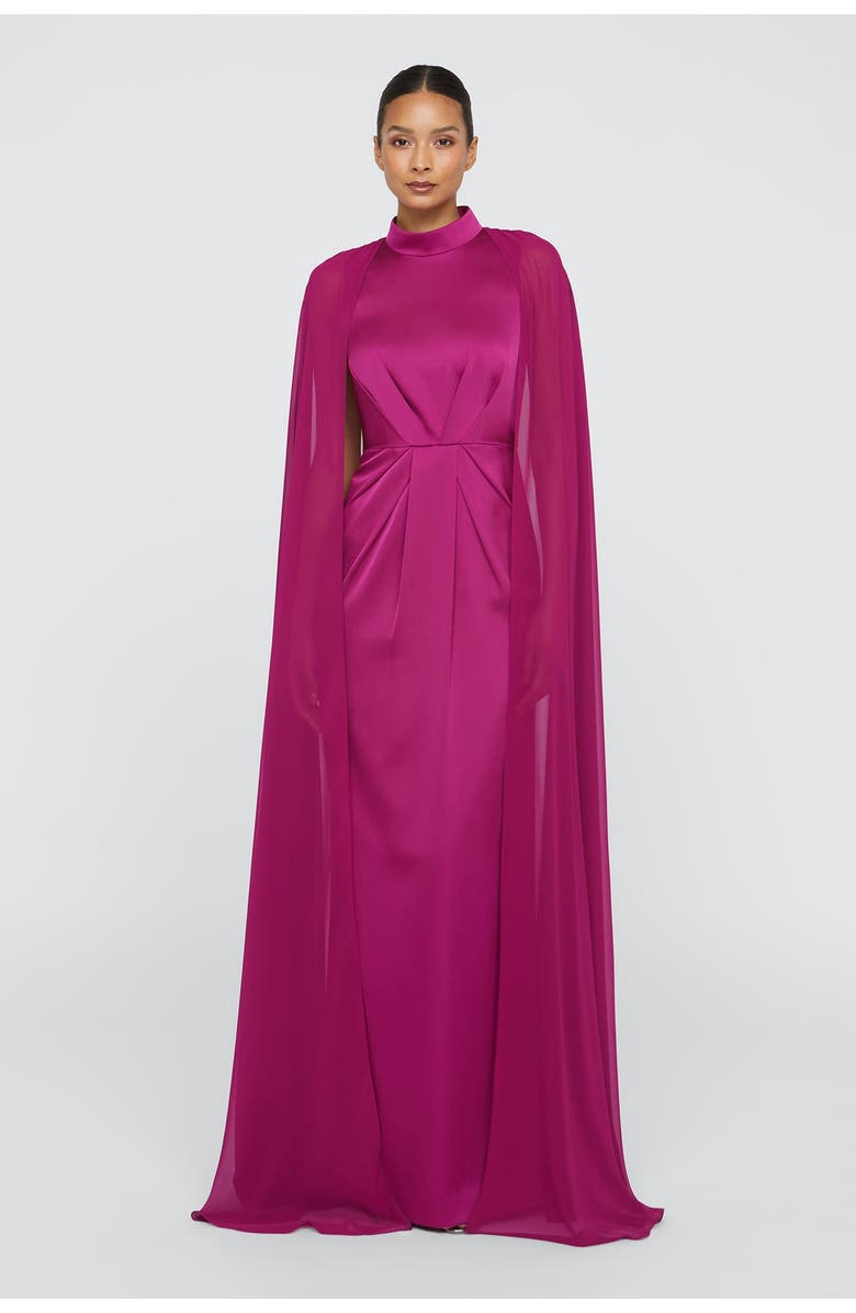 Theia Phillipa Cape Gown, Alternate, color, Sangria