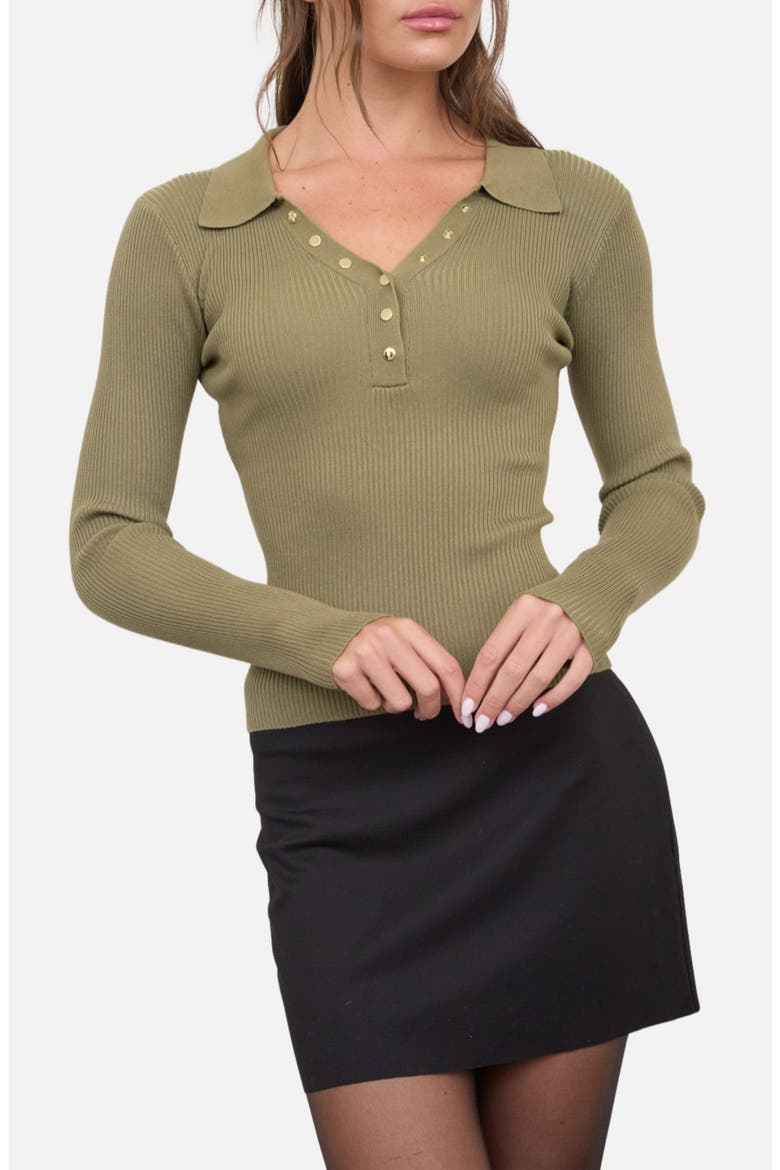 Ribbed Button Detail Sweater, Main, color, OLIVE