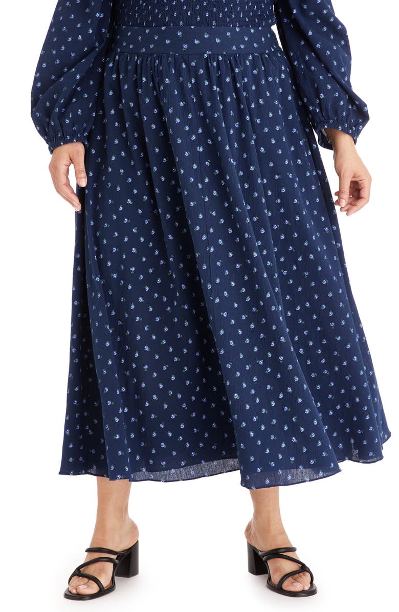 Madewell Floral Crinkle Cotton Skirt, Main, color, Classic Indigo