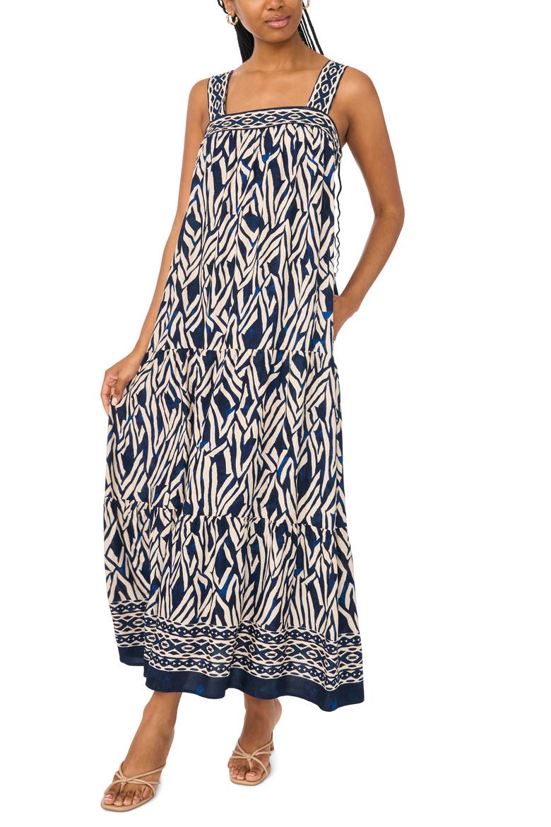 Tie Back Maxi Dress, Main, color, NAVY/ BLUE/ IVORY