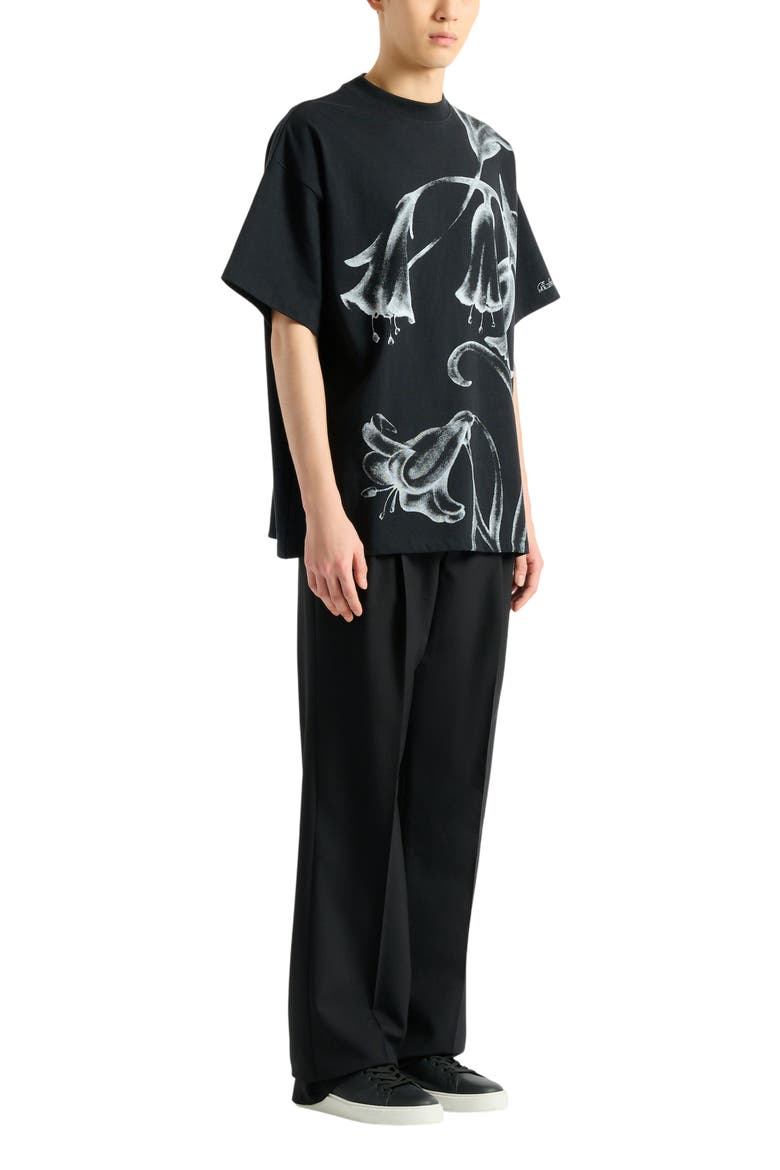 Printed Balmain Flower T-Shirt, Main, color, black