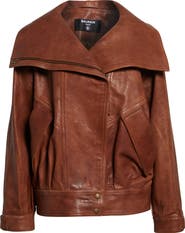 Balmain High Collar Leather Bomber Jacket