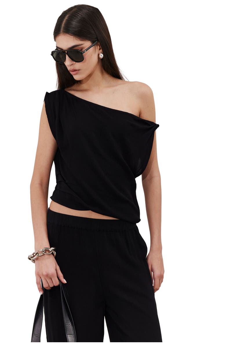 Gottex Beach Life Solena Crêpe One Shoulder Beach Shirt Cover-Up, Main, color, Black