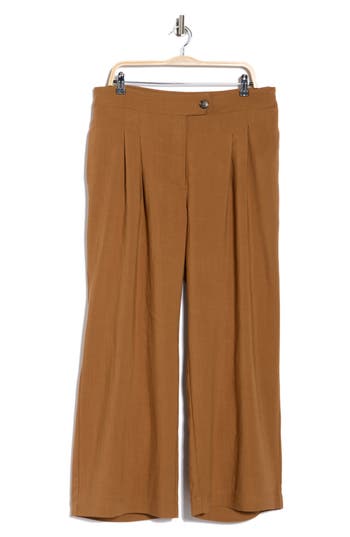 T Tahari Pleated Front Wide Leg Pants In Brown