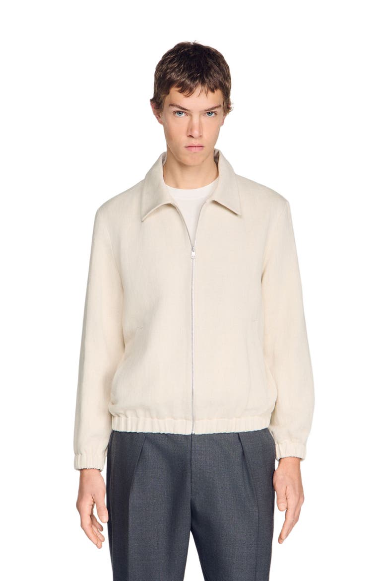 Cotton zip-up jacket, Main, color, Ecru