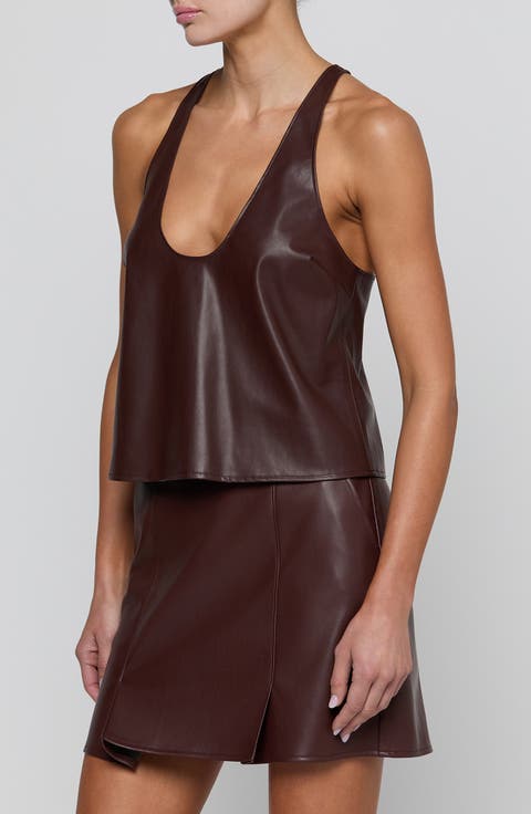 Tullia Scoop Neck Faux Leather Racerback Tank