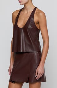 L'AGENCE Tullia Scoop Neck Faux Leather Racerback Tank