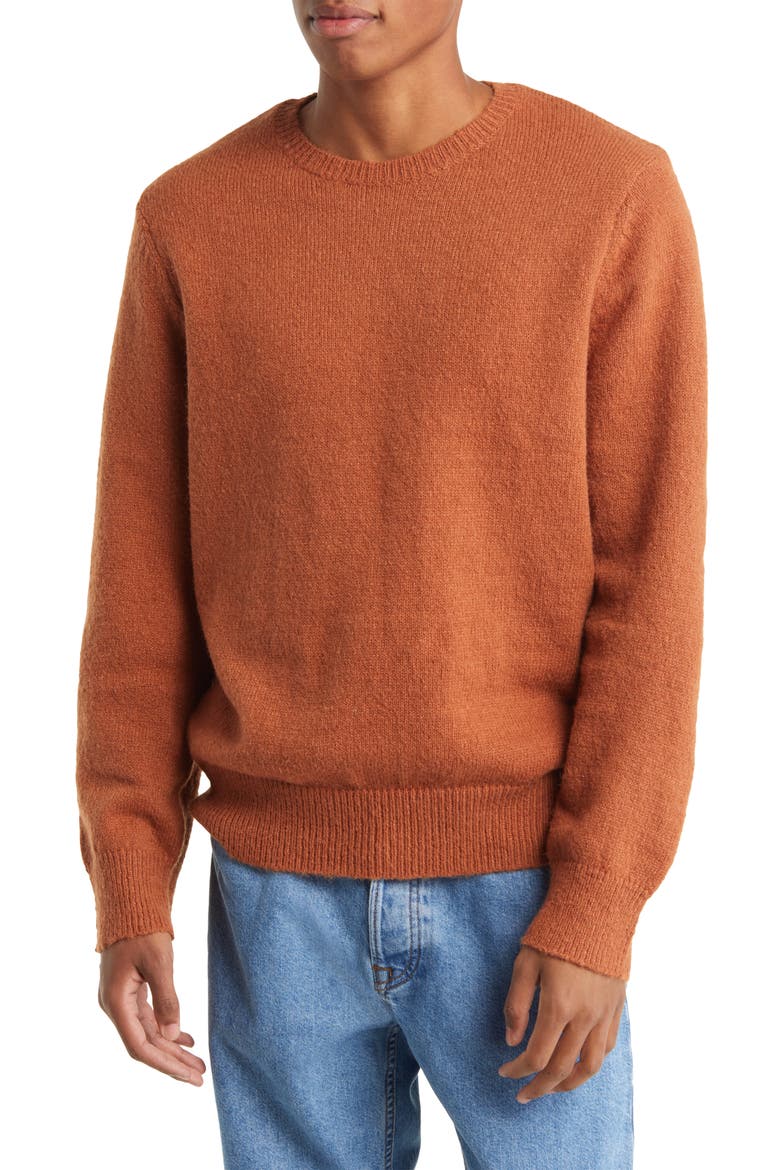 Fluffy Crewneck Sweater, Main, color, BROWN