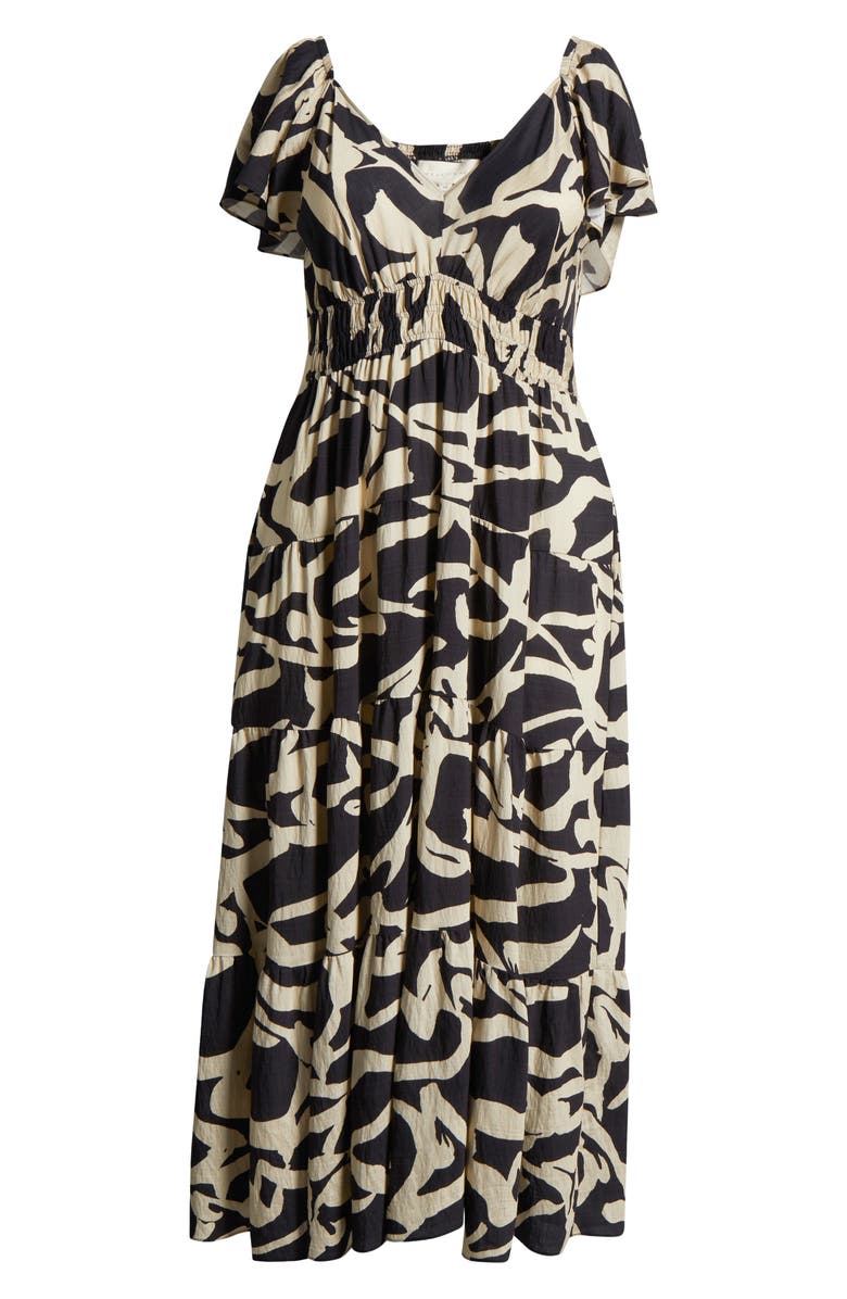 MELLODAY Printed Shirred Waist Tiered Maxi Sundress, Alternate, color, 