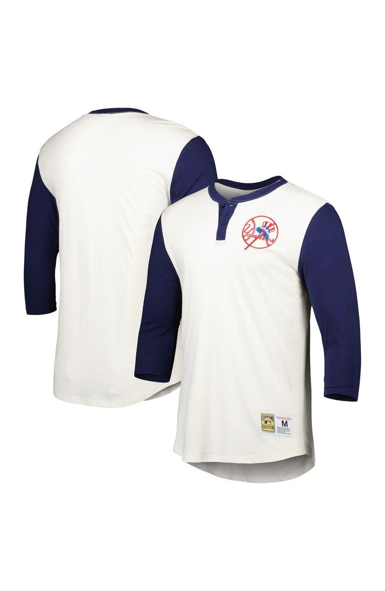 Mitchell & Ness Men's Mitchell & Ness Cream New York Yankees Icon Henley 3/4-Sleeve T-Shirt, Main, color, 