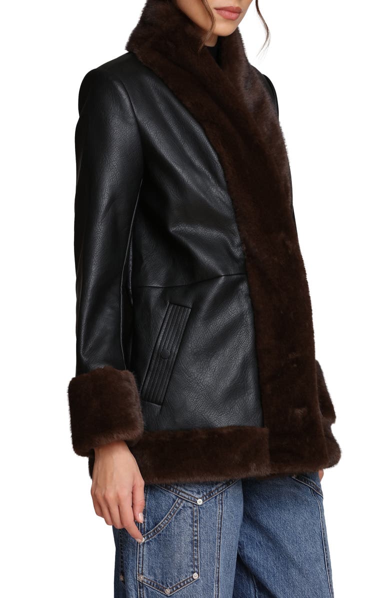 Avec Les Filles Faux Leather Coatigan With Faux Fur Trim, Alternate, color, Black