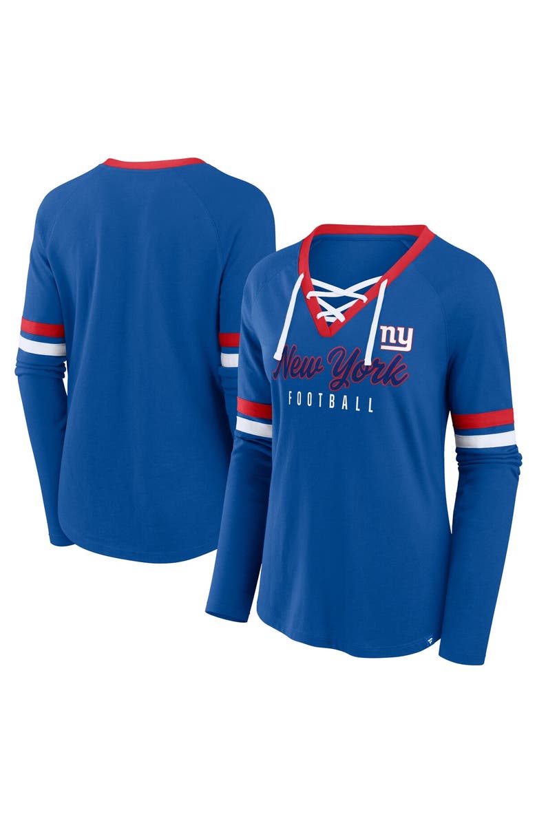 FANATICS Women's Fanatics Royal New York Giants Won and Done Lace-Up Long Sleeve Fashion Top, Main, color, 
