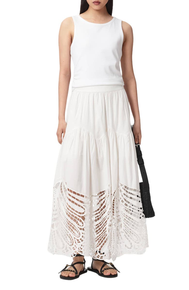 AllSaints Femi Openwork Maxi Skirt, Alternate, color, Chalk White