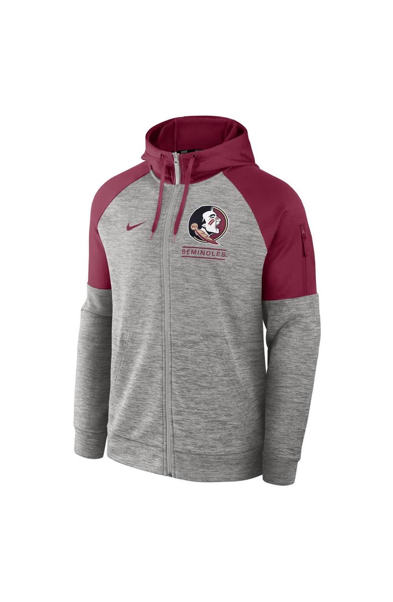 Nike Men's Nike Heather Gray Florida State Seminoles Fitness Raglan Performance Full-Zip Hoodie, Alternate, color, 