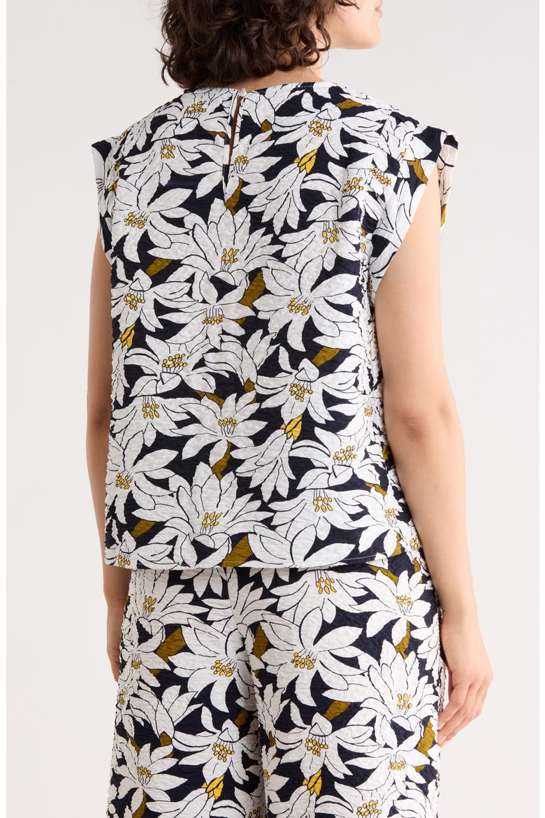 Floral Cap Sleeve Crinkled Top, Alternate, color, NAVY/ IVORY LILY
