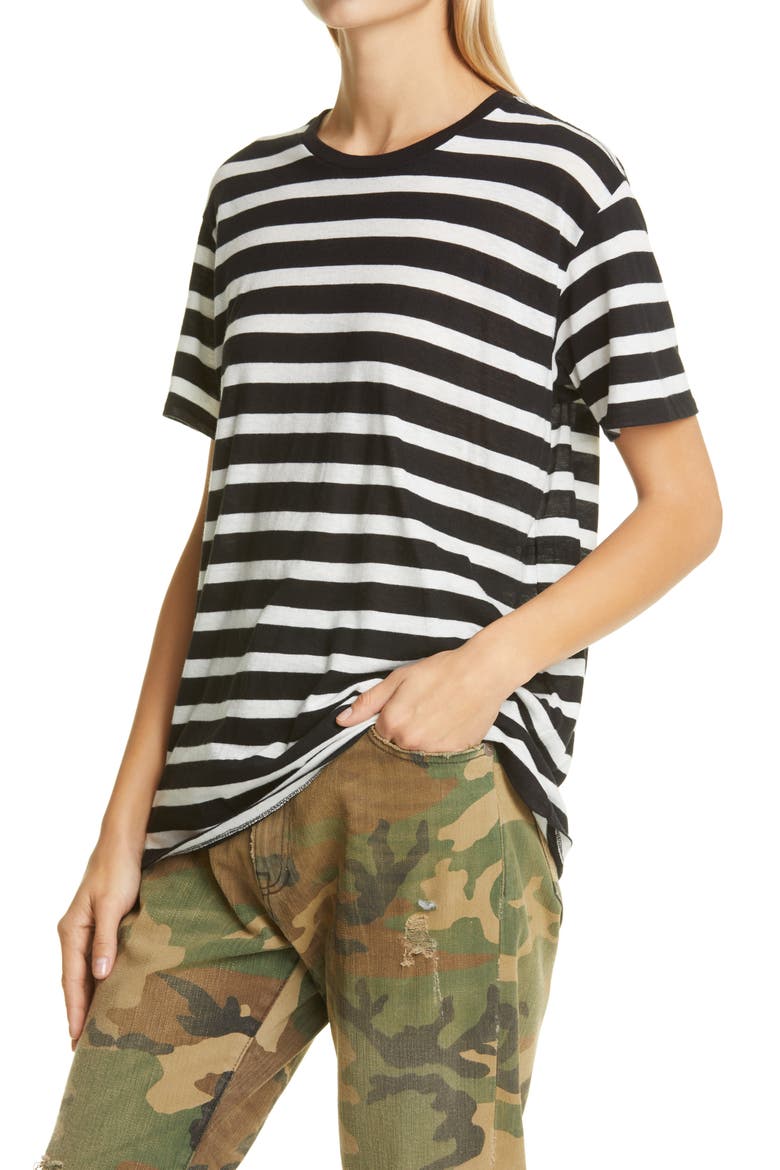 Boy Stripe Cotton & Cashmere T-Shirt, Alternate, color, BLACK W/ ECRU