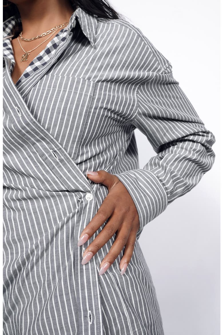 The Essential Long Sleeve Oversized Wrap Button Up, Alternate, color, STRIPE GREY