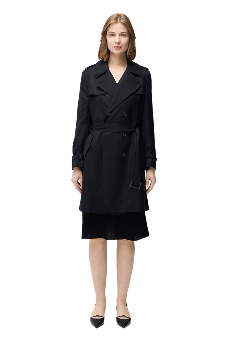 Double Breasted Cashmere Trench Coat, Main, color, black