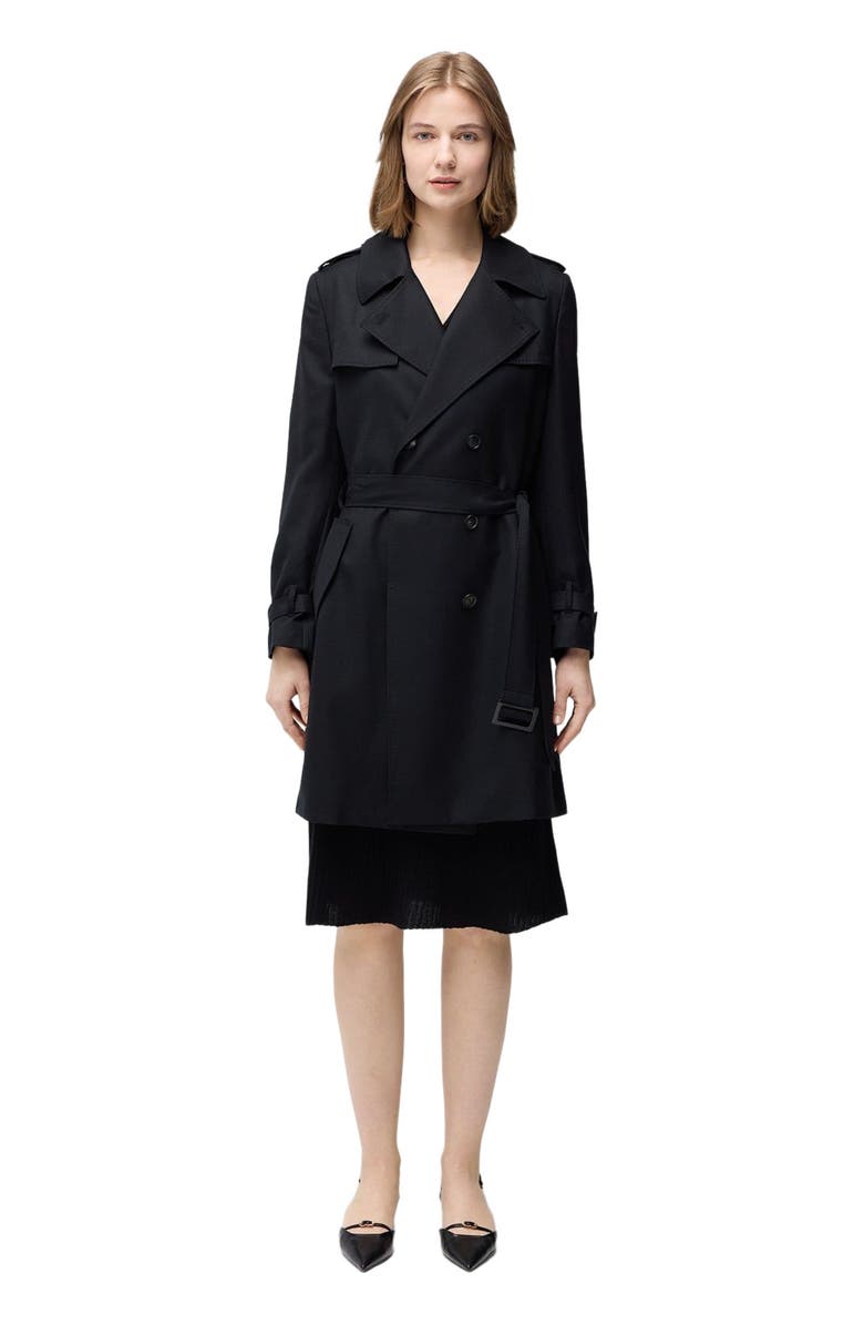 GOBI Mongolian Cashmere Double Breasted Cashmere Trench Coat, Main, color, Black
