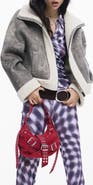 Desigual Mixed Media Faux Leather Jacket with Faux Shearling Trim