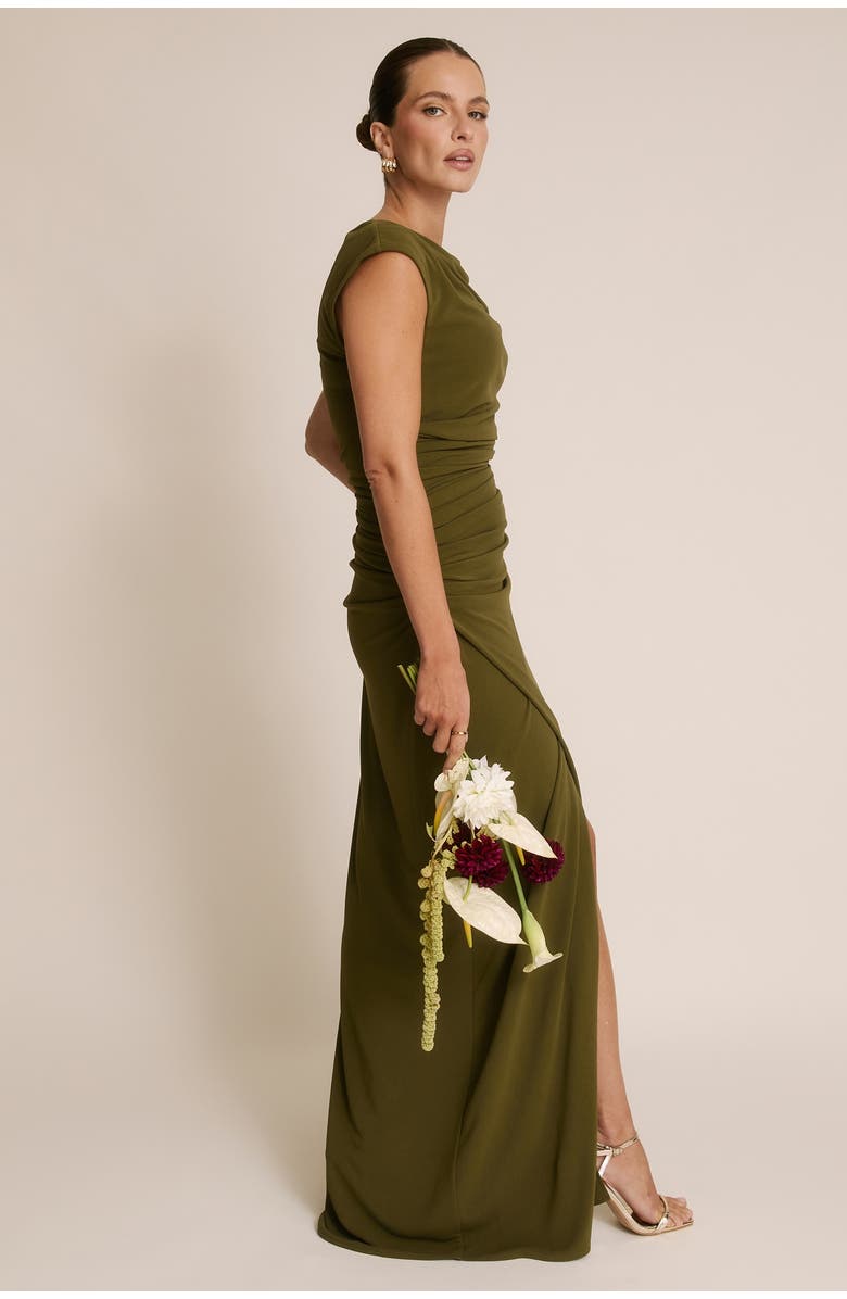 Six Stories Cowl Gathered Short Sleeve Bridesmaid, Alternate, color, Fern