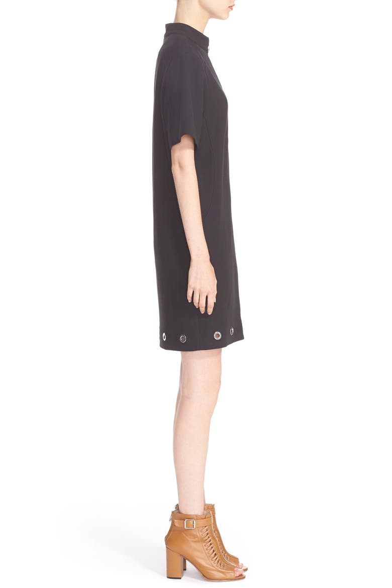 Grommet Detail Stretch Cotton Shift Dress, Alternate, color, BLACK