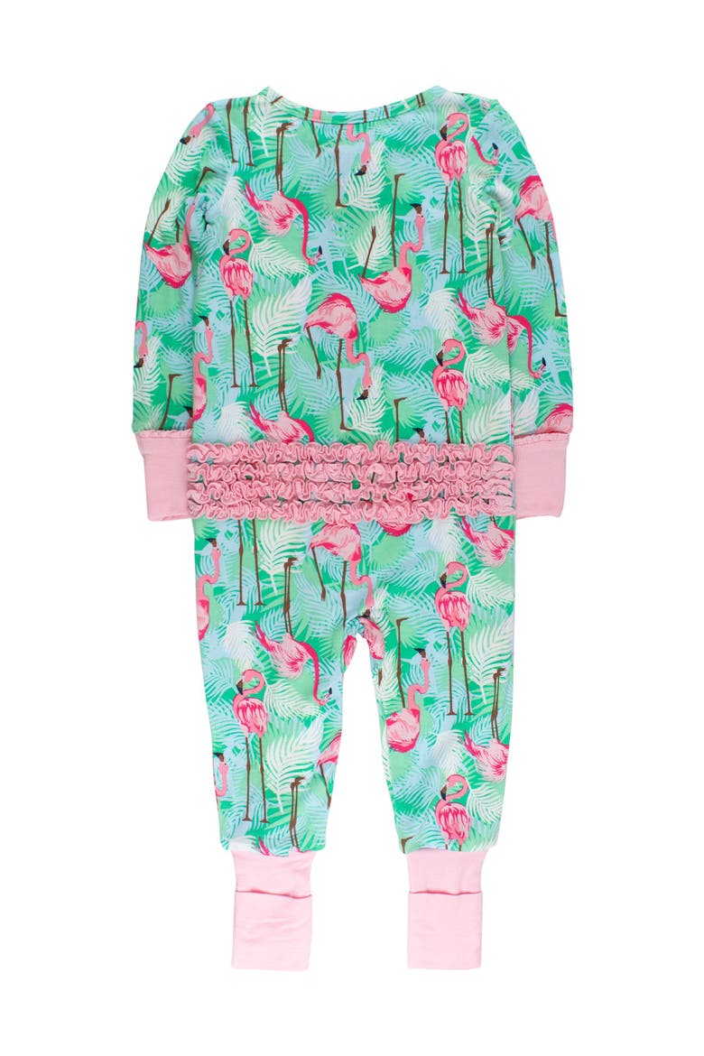 Baby Girls SoftSnooze Convertible Ruffle One Piece Pajama, Alternate, color, Green Vibrant Flamingo