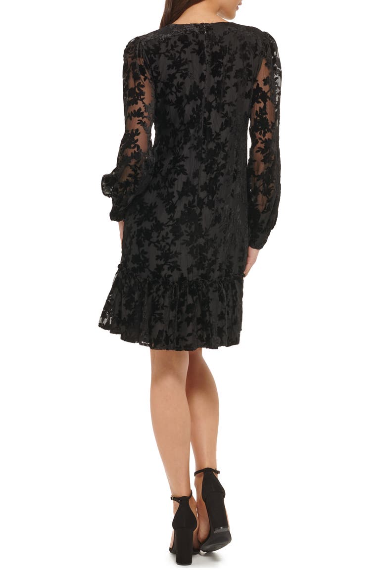 Velvet Burnout Long Sleeve Dress, Alternate, color, BLACK