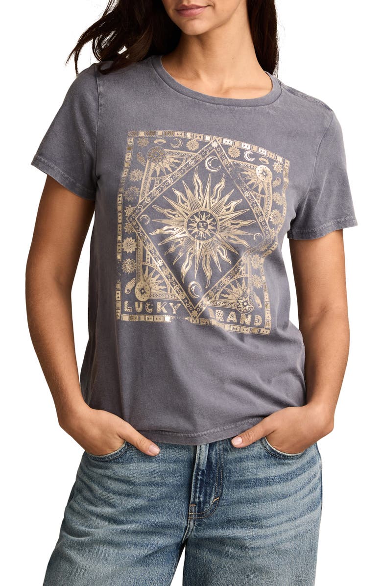 Lucky Brand Celestial Frame Metallic Graphic T-Shirt, Main, color, 