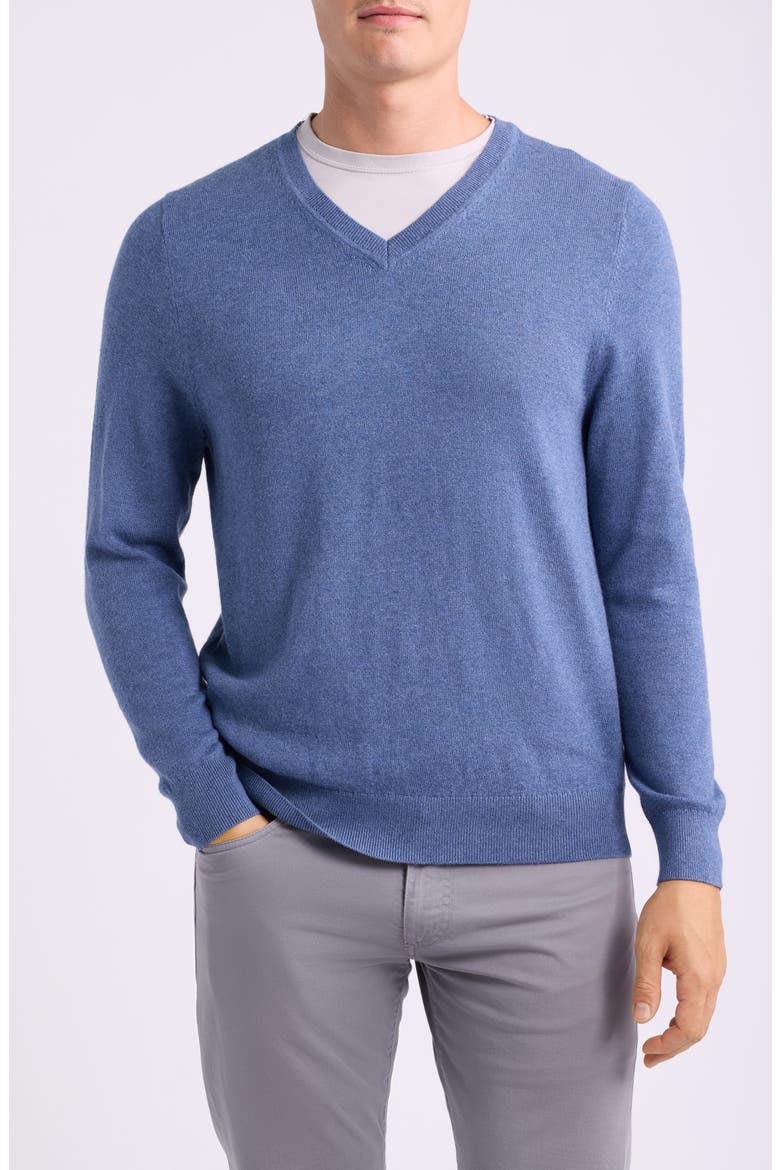 Cotton & Cashmere V-Neck Sweater, Main, color, BLUE MOONLIGHT HEATHER