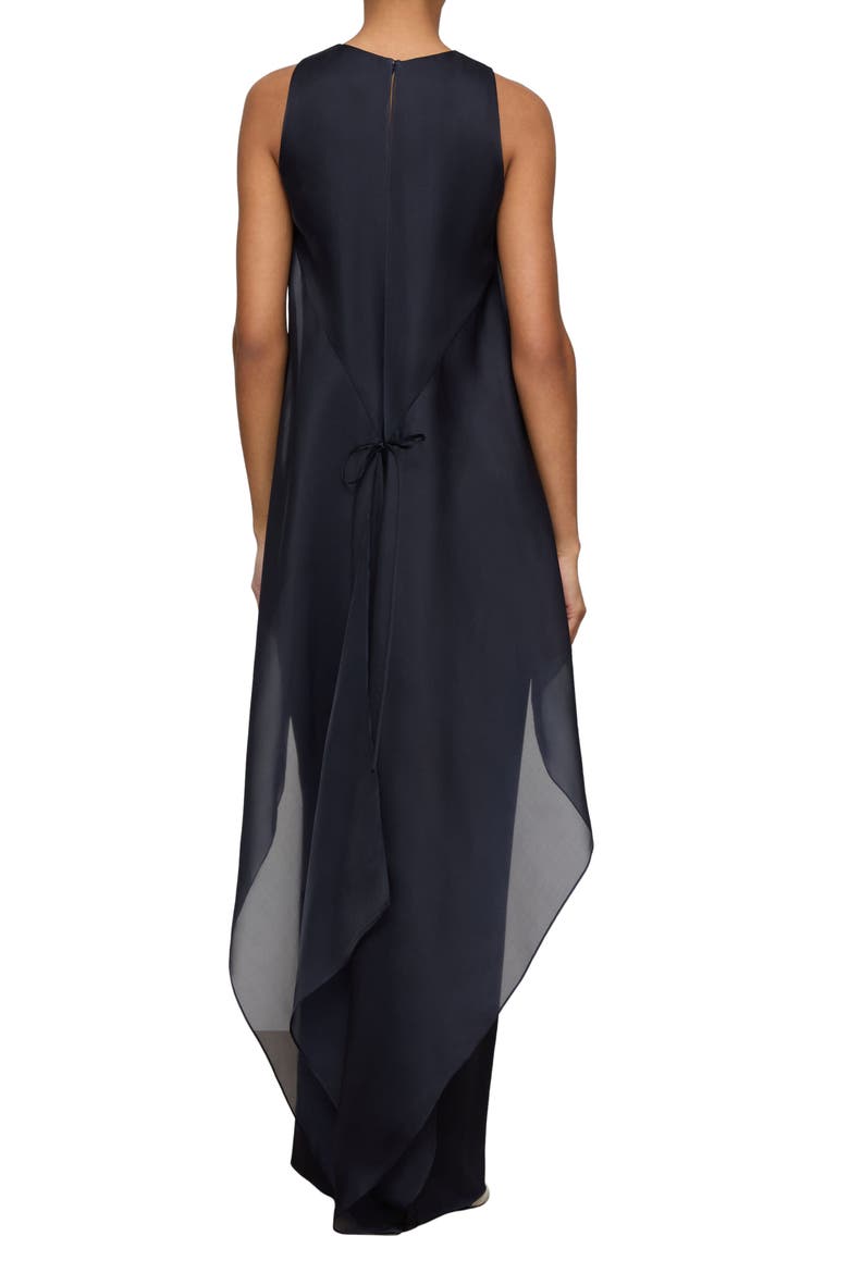 Tie Back Overlay Sleeveless Silk Column Gown, Alternate, color, INK