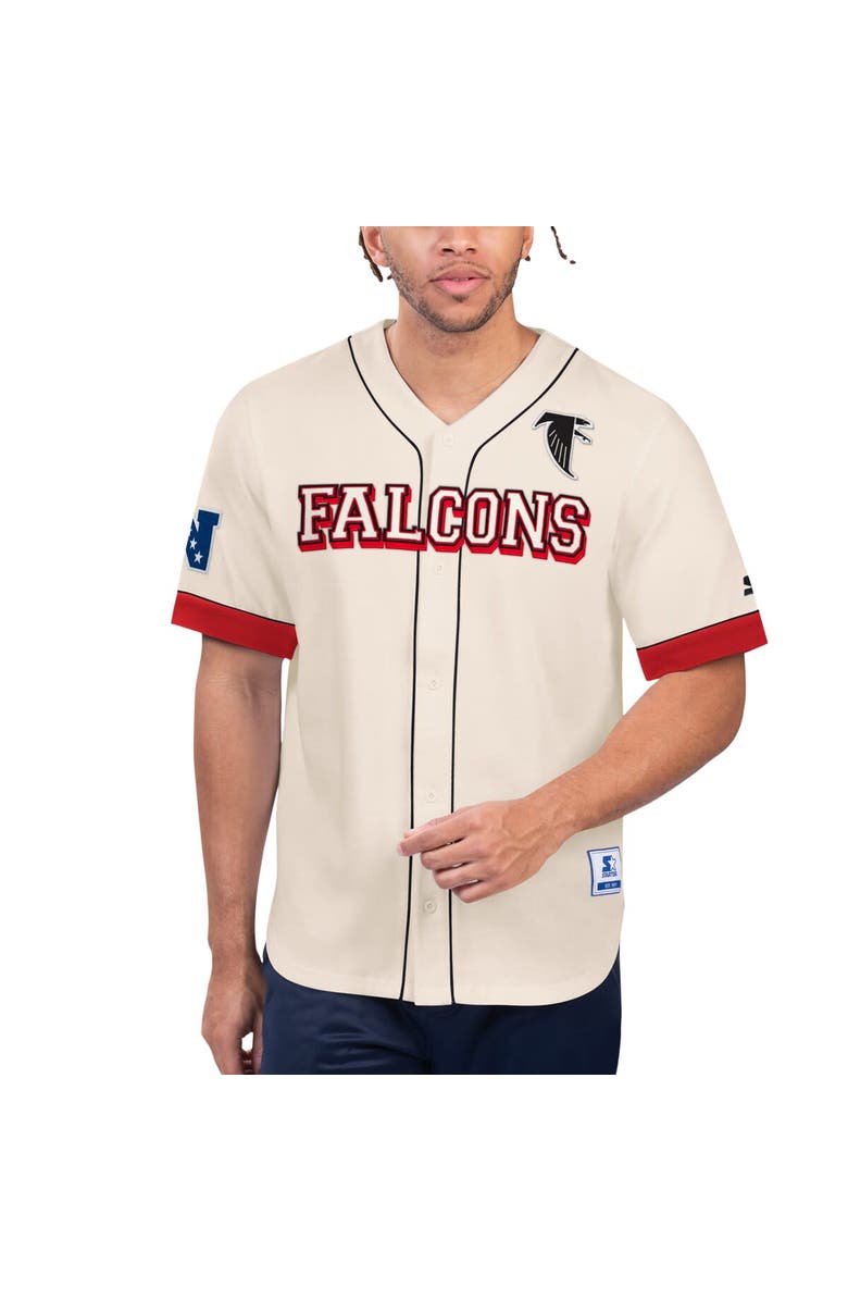 STARTER Men's Starter Cream Atlanta Falcons Relay Vintage Full-Button Baseball Top, Alternate, color,