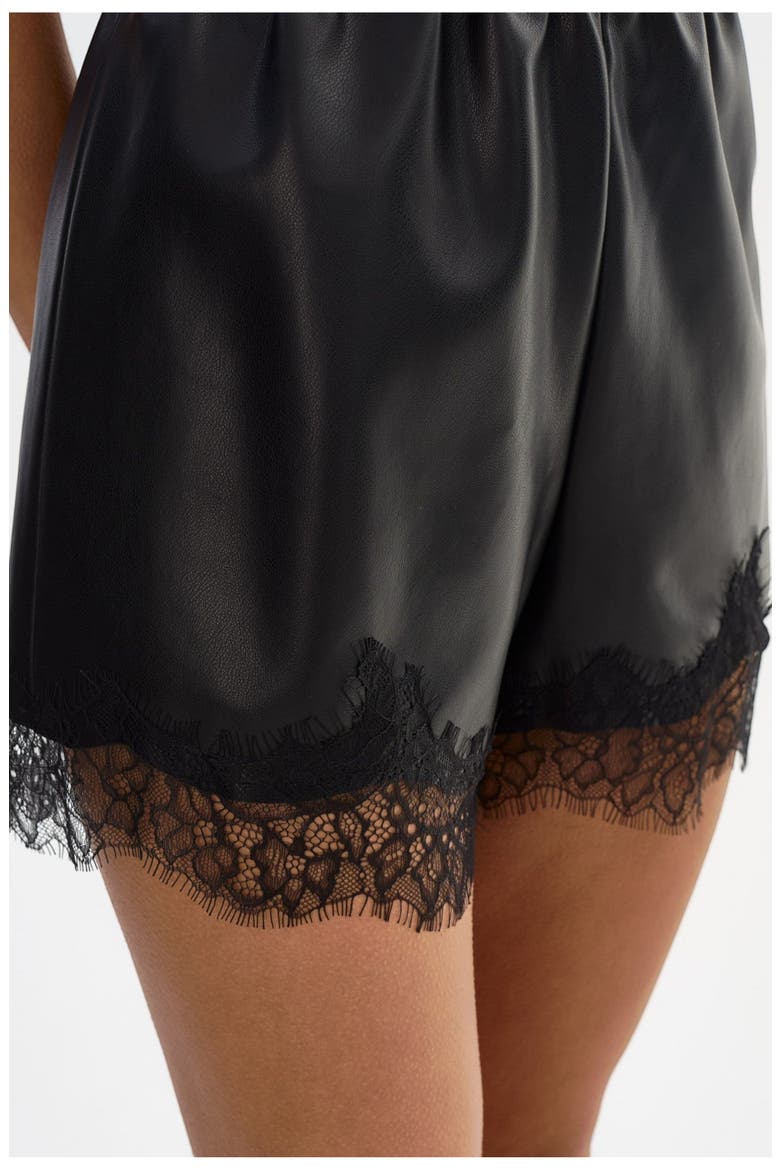 FARAH | Lace Faux Leather Short, Alternate, color, Black