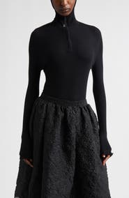 Cecilie Bahnsen Elma Hooded Rib Merino Wool Half Zip Sweater
