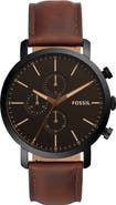 Fossil Luther Chronograph Leather Strap Watch, 44mm