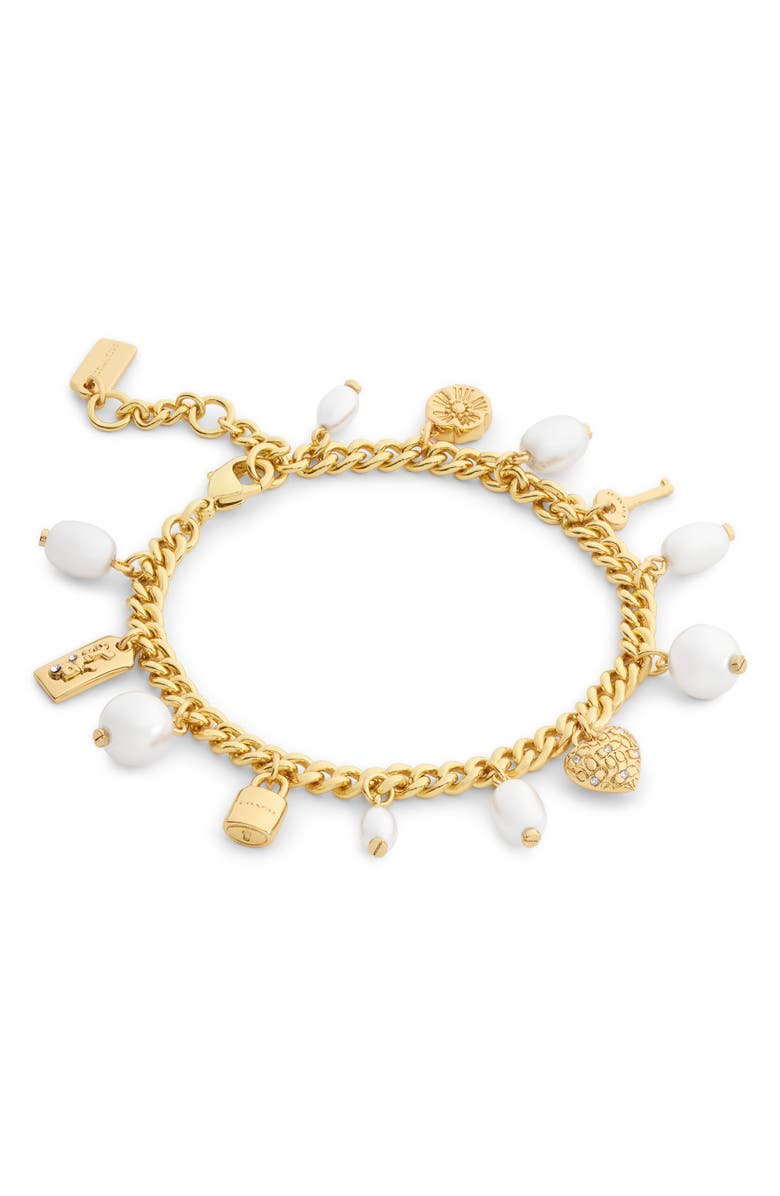 COACH Iconic Faux Pearl Charm Bracelet, Main, color,