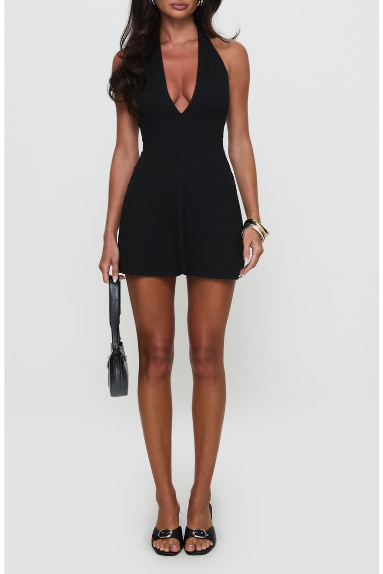 Hollywood Hills Plunge Neck Halter Minidress, Main, color, BLACK