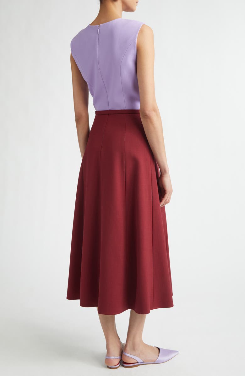 Carolina Herrera Colorblock Belted Stretch Wool Midi Dress, Alternate, color, Rioja Multi