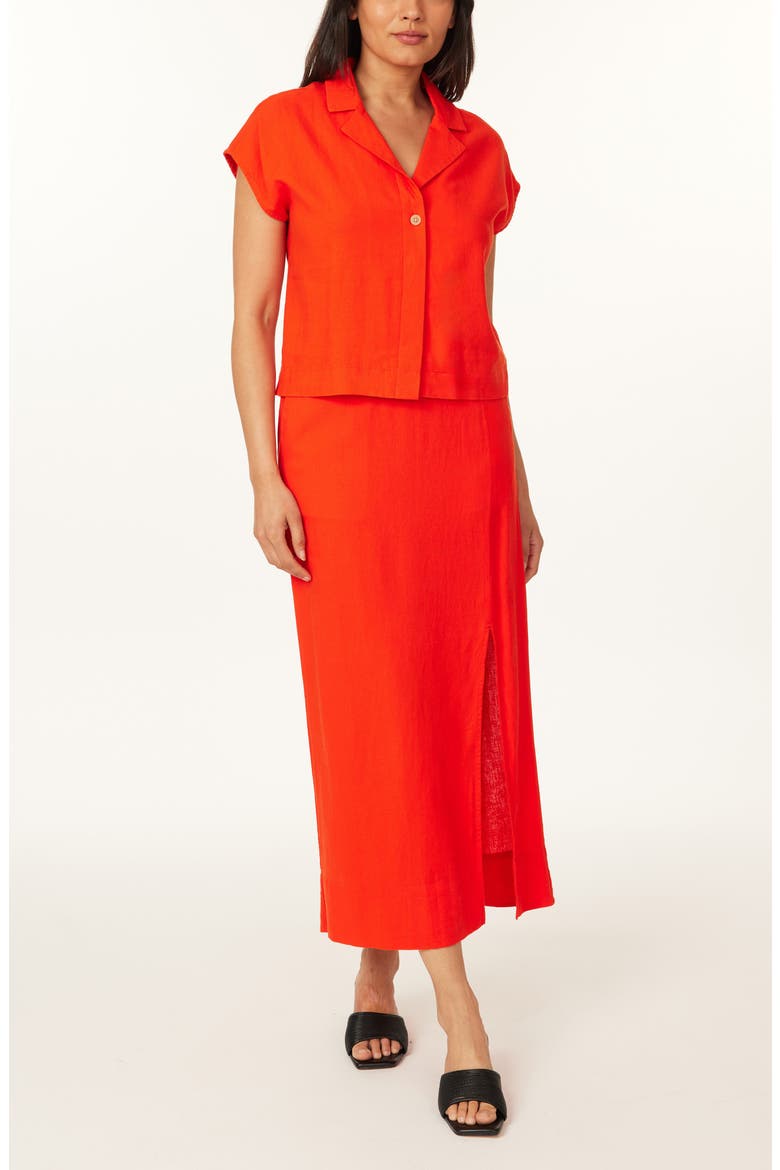 Short Sleeve Linen Blend Button-Up Top, Alternate, color, ORANGE.COM