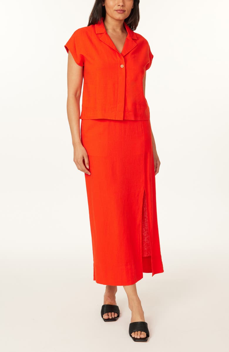 Scotch & Soda Short Sleeve Linen Blend Button-Up Top, Alternate, color, Orange.com