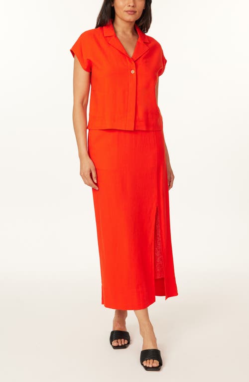 Scotch & Soda Short Sleeve Linen Blend Button-up Top In Orange