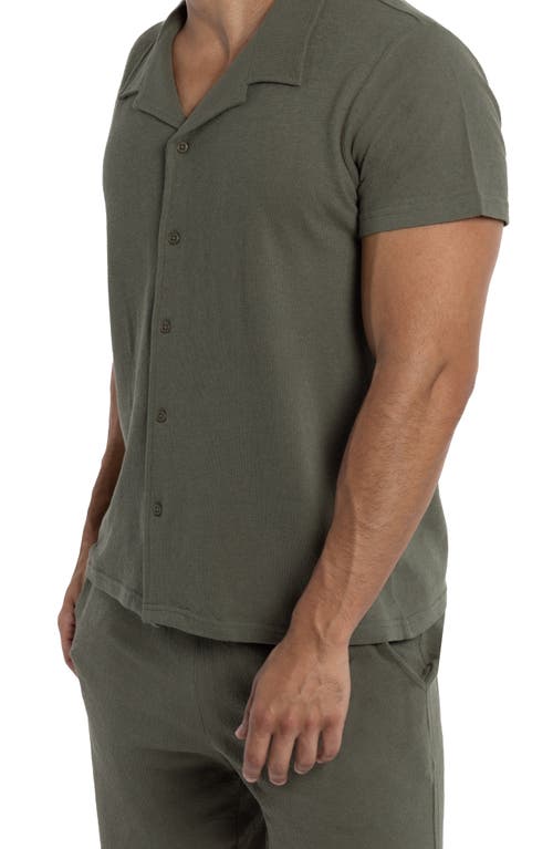 Spring + Mercer Relaxed Cotton & Hemp Button-down Polo In Dusty Olive