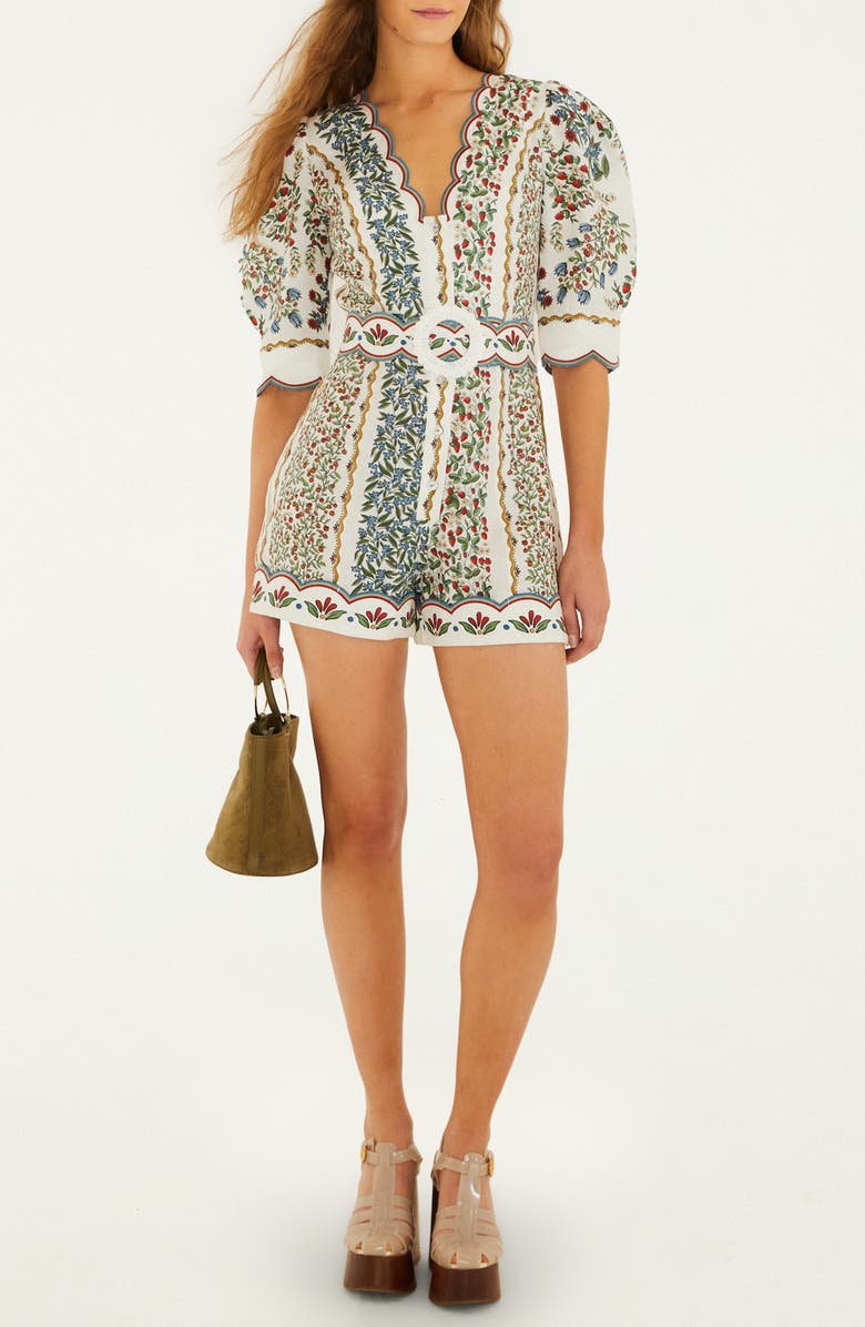 FARM Rio Fruit Beauty Euroflax<sup>™</sup> Llinen Mini Cut Out Romper, Main, color, Off-White