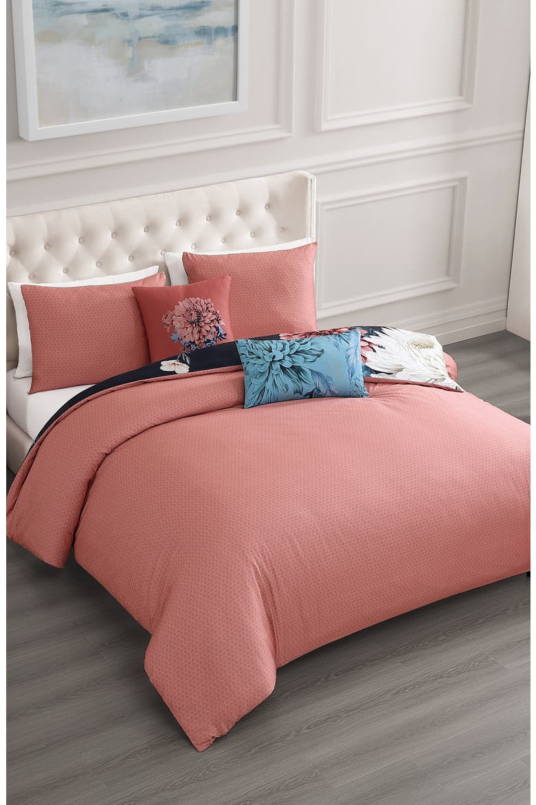 Navy Mums Reversible 5-Piece Comforter Set, Alternate, color, BLUE