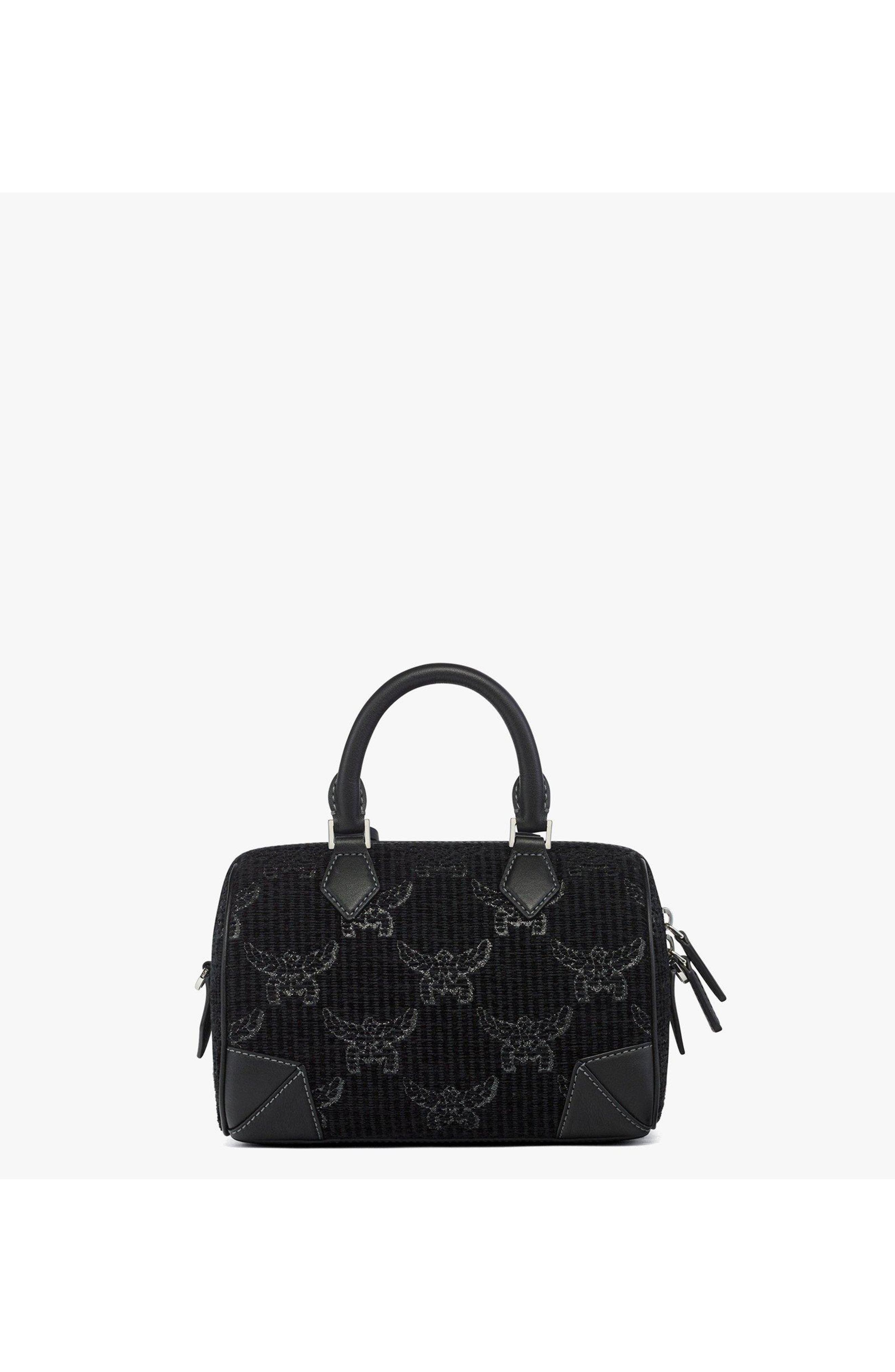 MCM Small Ella Boston Bag in Lauretos Lurex Jacquard, Alternate, color, Black