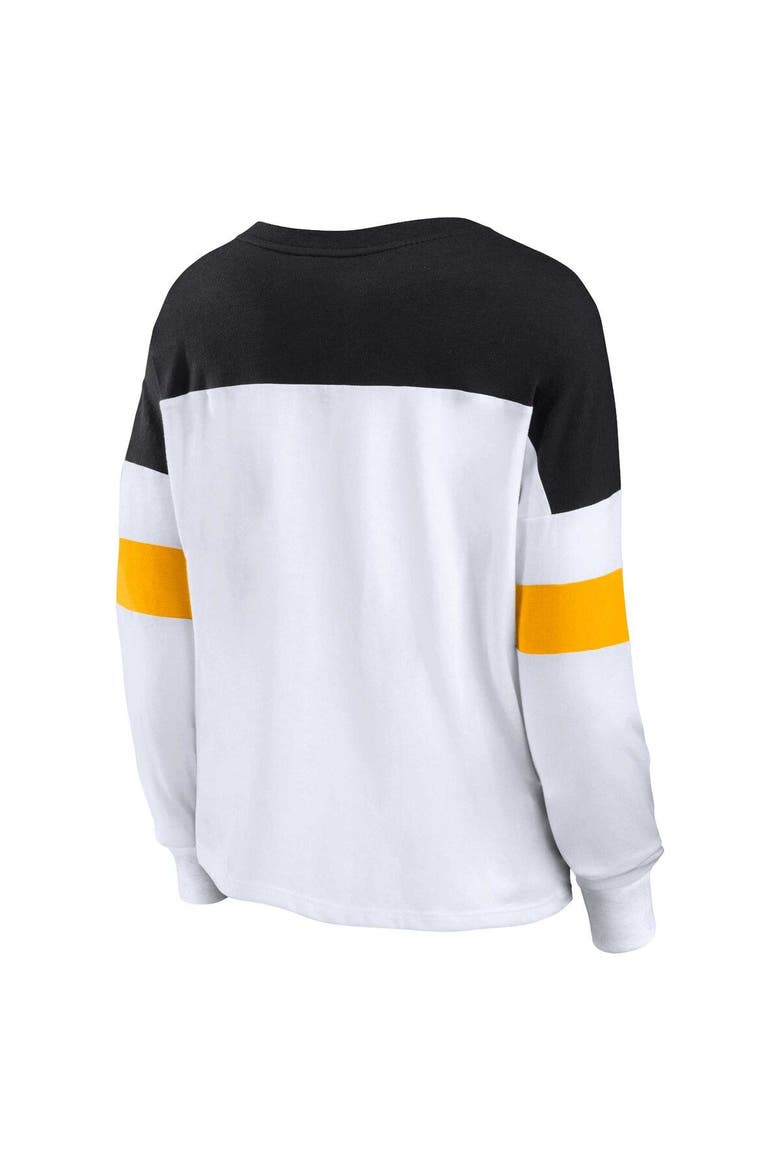 Women's Fanatics Branded White/Black Pittsburgh Steelers Plus Size Even Match Lace-Up Long Sleeve V-Neck Top, Alternate, color, White