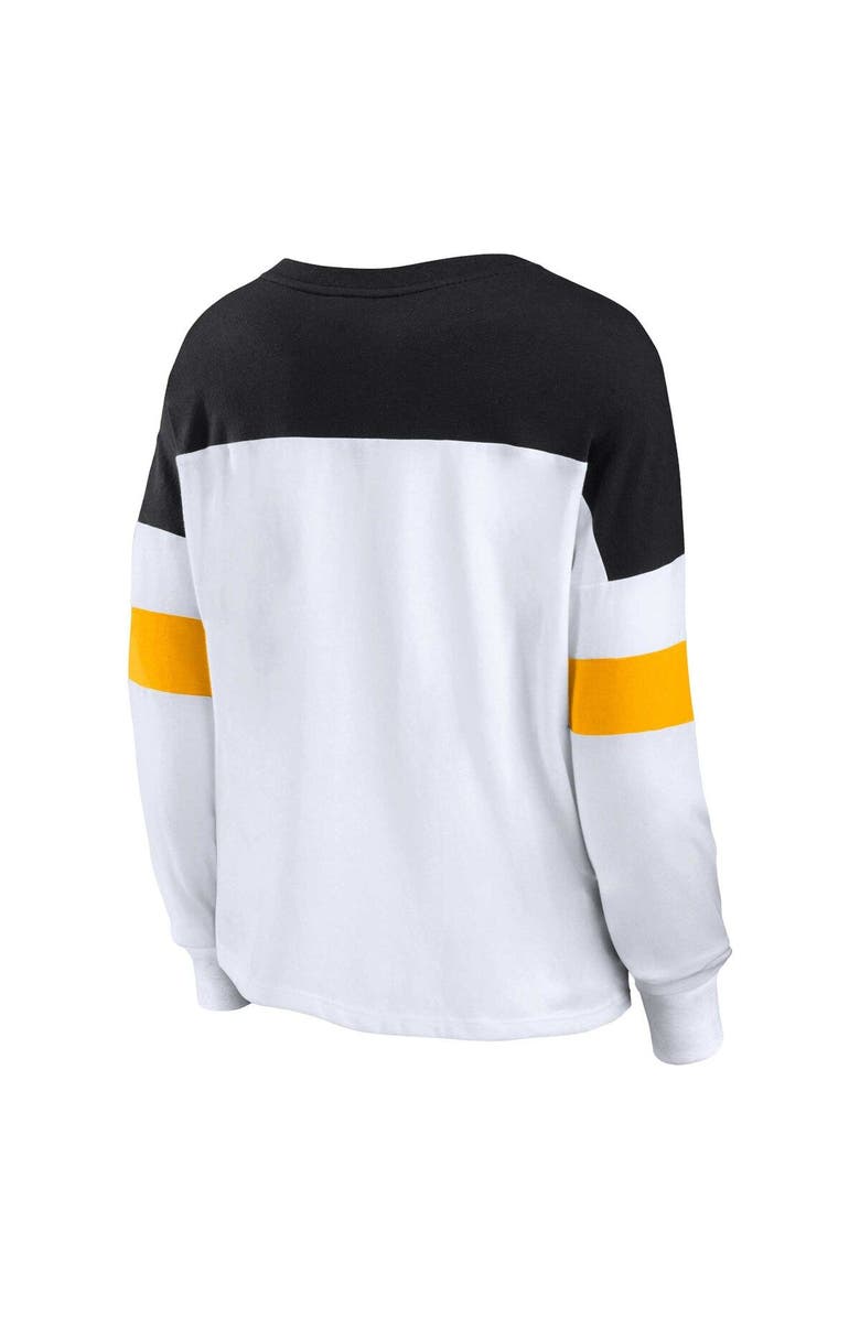 FANATICS Women's Fanatics Branded White/Black Pittsburgh Steelers Plus Size Even Match Lace-Up Long Sleeve V-Neck Top, Alternate, color,