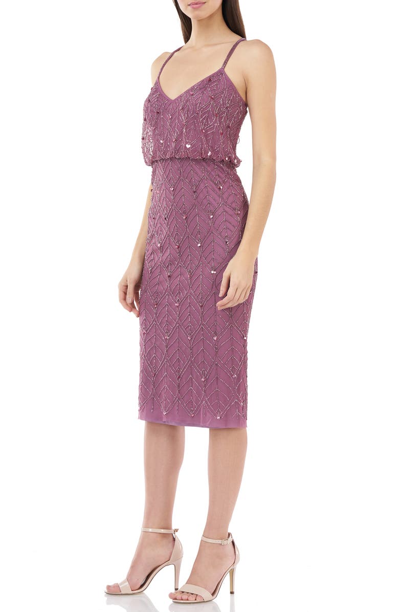 JS Collections Beaded Leaf Blouson Cocktail Dress, Alternate, color,