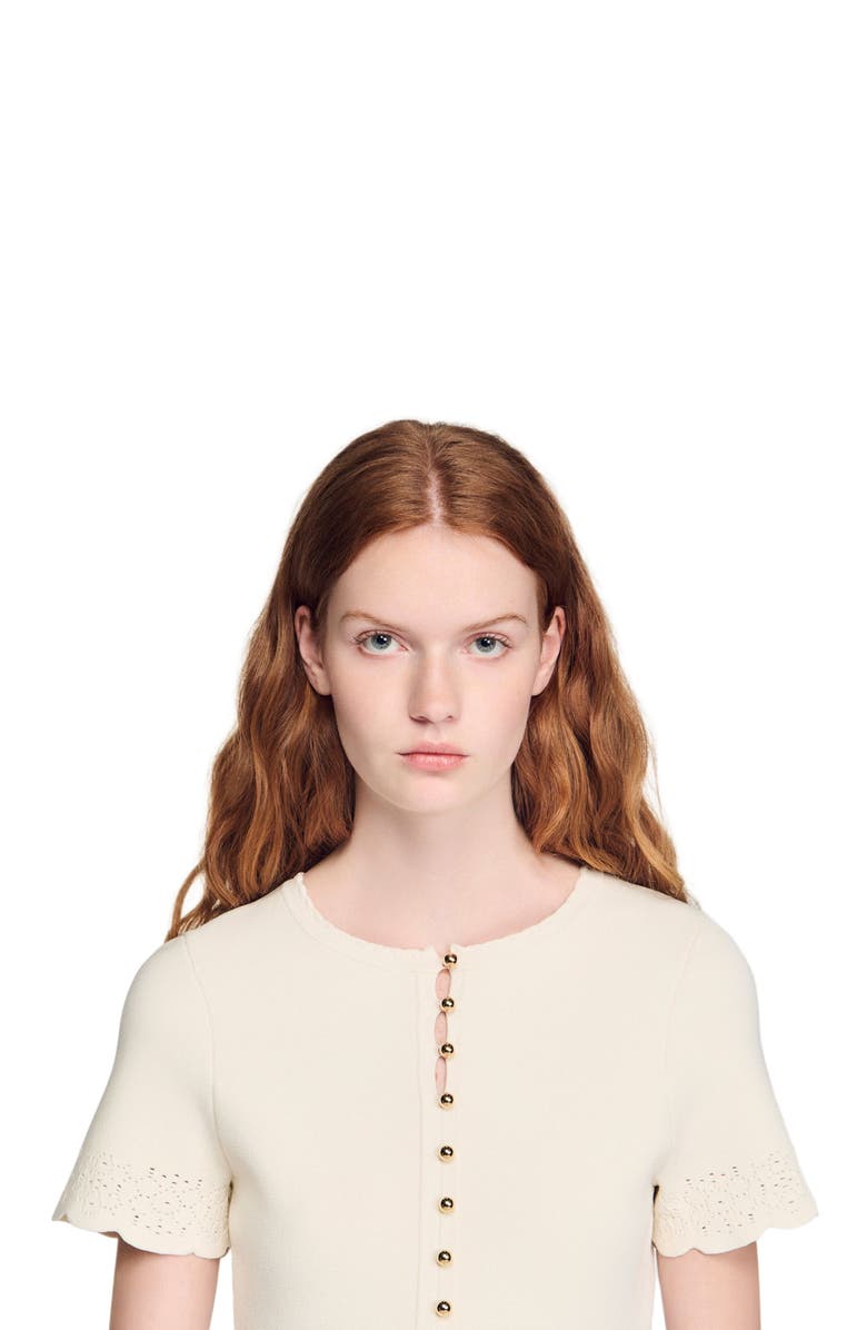 SANDRO Pointelle knit short dress, Alternate, color, Ecru